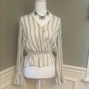 Striped Cream and Tan Women's Top by Hem & Thread size Medium